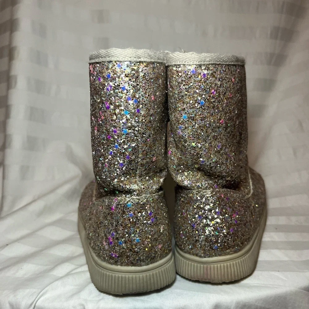 Cat & Jack Kids Champagne Gold Star Glitter Side Zip Faux Fur Lined Boots Size 3